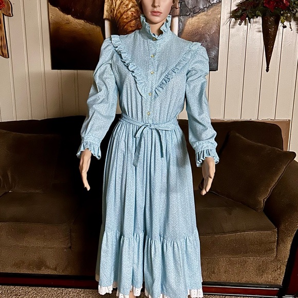 Hartsville • Vintage • 1970’s • Blue/White • Medium • Floral • Victorian • Dress - Picture 4 of 16